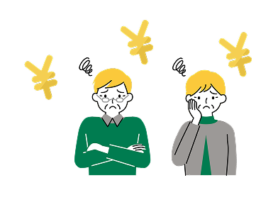 お金のことで困っている老夫婦のイラスト